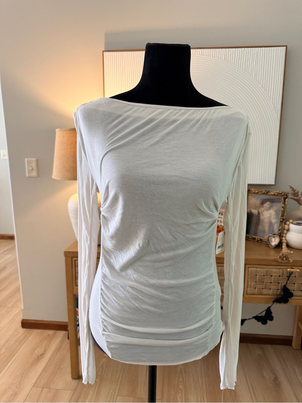 Free People White Long-Sleeve Boatneck Tee Size XS